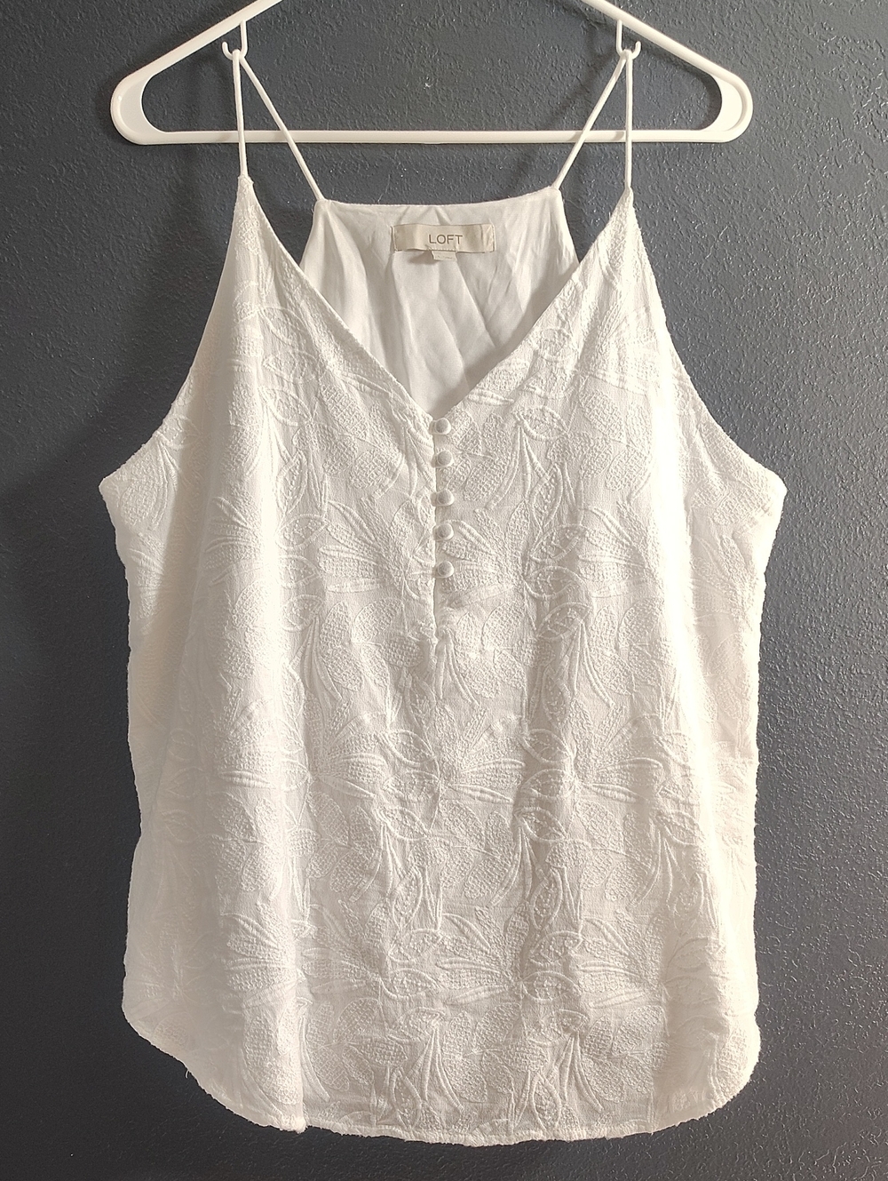LOFT White Embroidered V-Neck Spaghetti Strap Cami Tank Size Large